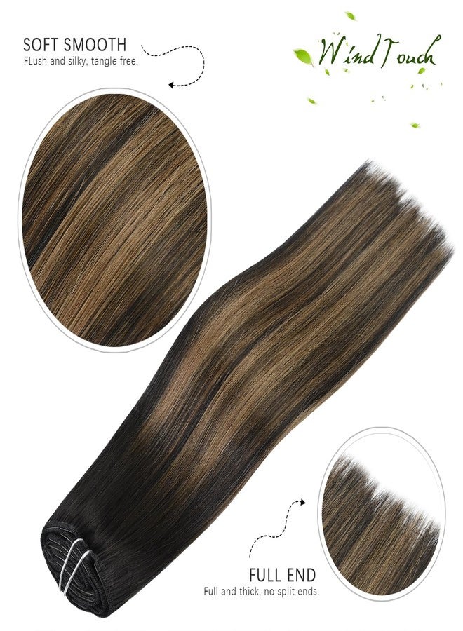 WindTouch Clip In Hair Extensions Human Hair Balayage Dark Brown to Chestnut Brown Highlights for Brown Hair 18Inch 75g #2T6P2 7PCS Hair Extensions Remy Hair - Image 2